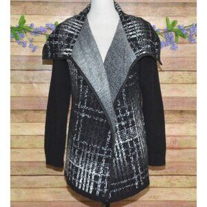 AVA Ladies Black Open Front Heavy Knit Mohair Blend Cardigan Sweater Size M Warm
